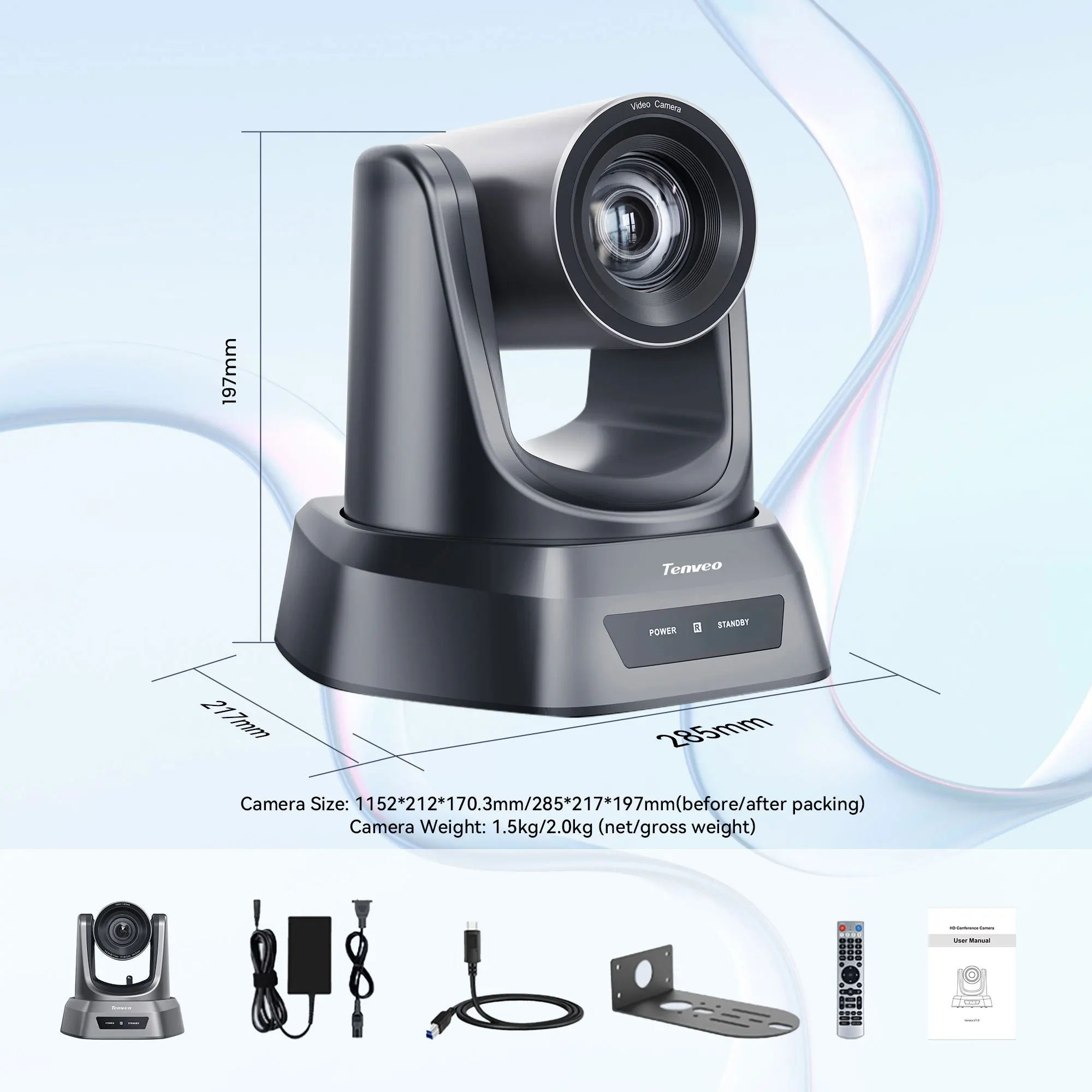 Teveo NV10W Series 12x Optical Zoom & USB3.0 PTZ Conferencing Camera 1080P Video Camera for Live Broadcast