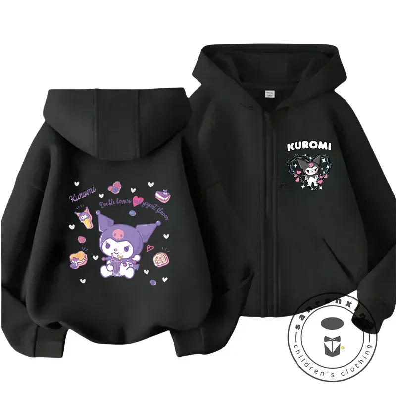 Hello Kitty Kuromi Cartoon Boys and Girls 3 14 Years Old Kawaii Street Casual Sweatshirt Children\'s Outdoor Sports Zipper Hoodie