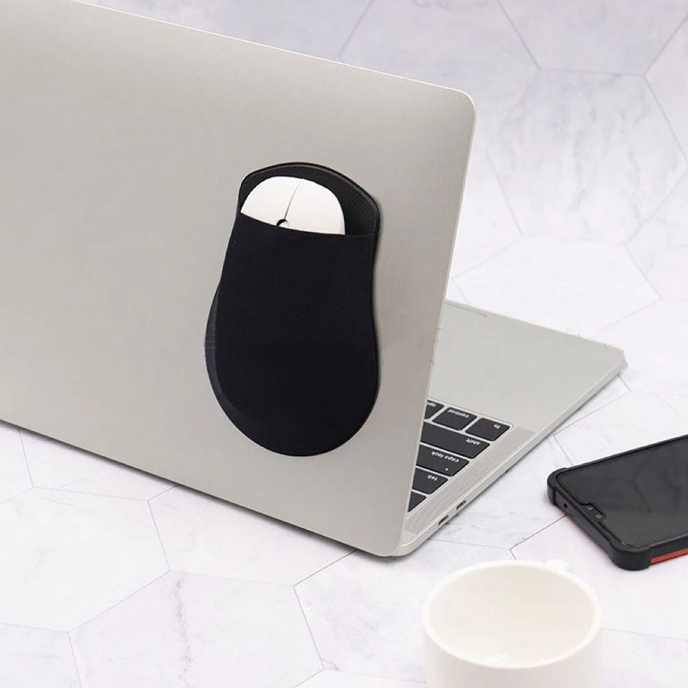 3 Colors Universal Mouse Storage Bag Stick On Computer Adhesive Mouse Storage Pouch Portable Mouse Holder Office Supplies