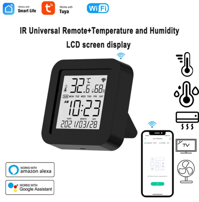 WiFi Smart Temperature Humidity Sensor, Tuya APP Remote Monitor, Digital LCD Screen Indoor Thermometer Hygrometer