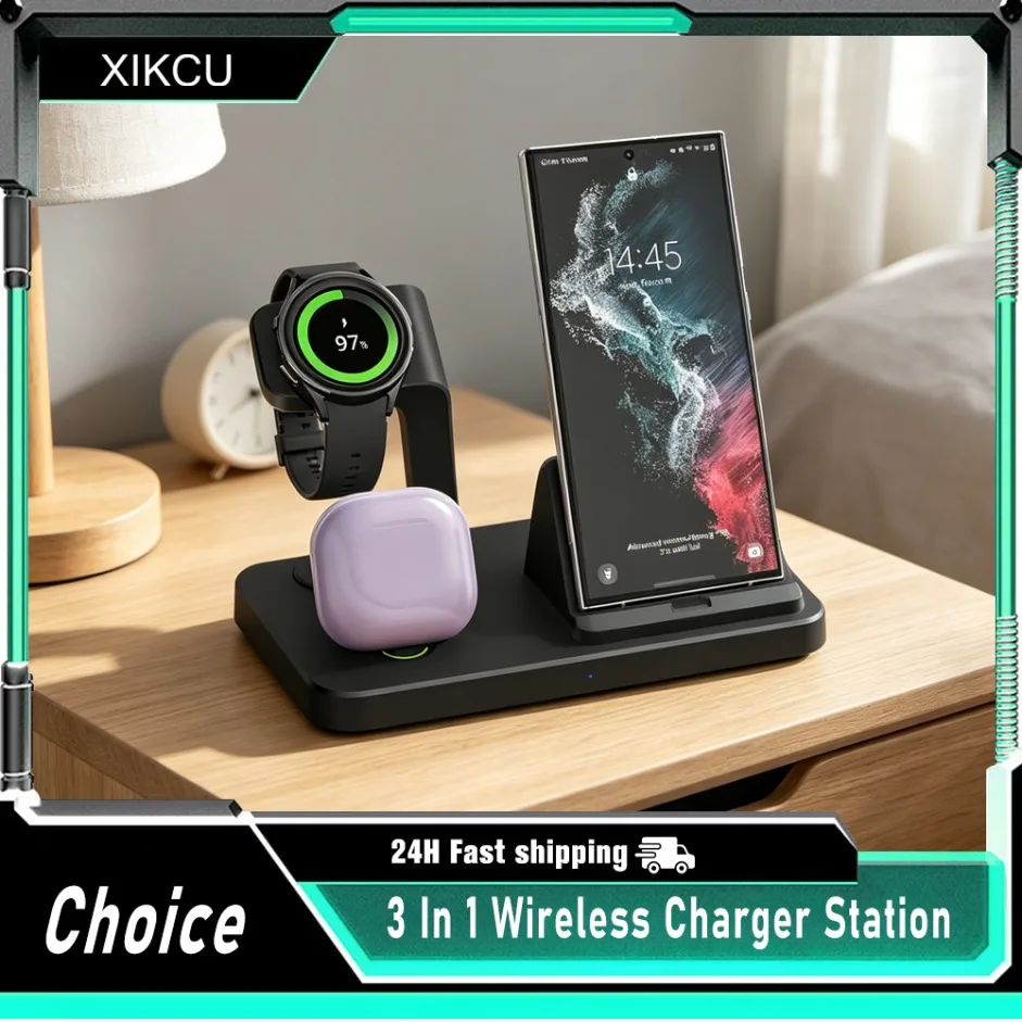 15W 3 In 1 Wireless Charger Dock For Samsung S26 S25 S24 Galaxy Watch 8/7/6/5/4 Buds Pro4/3 Type C Port Fast Charging Station