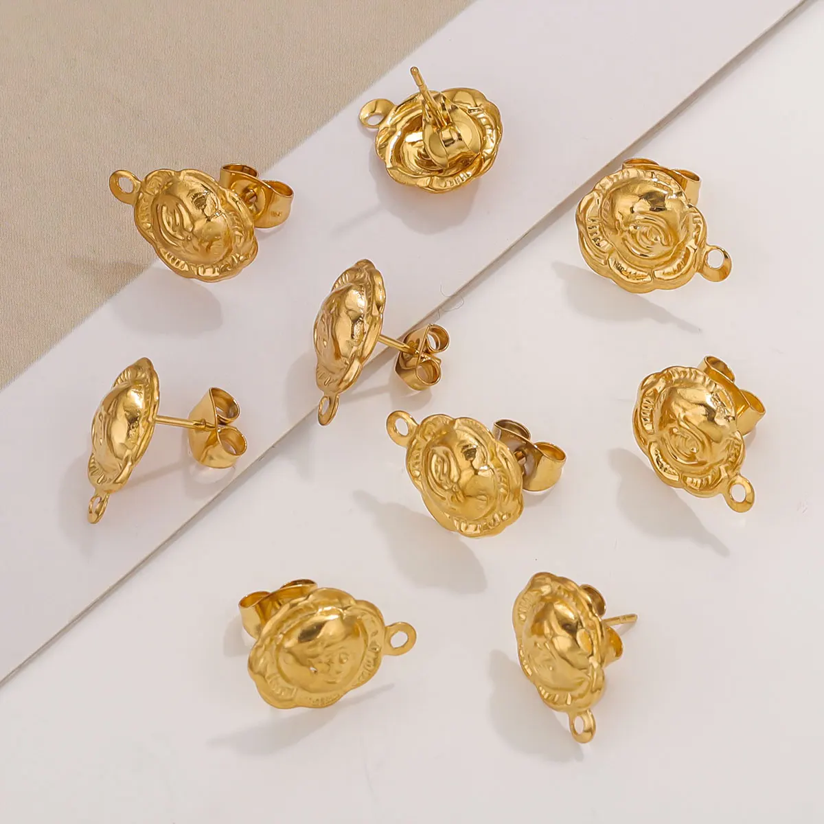 10pcs/lot DIY Earrings Findings Stainless Steel Rose Flower Post Connector with Gold Plated Jewelry Making Findings Accessories image 3