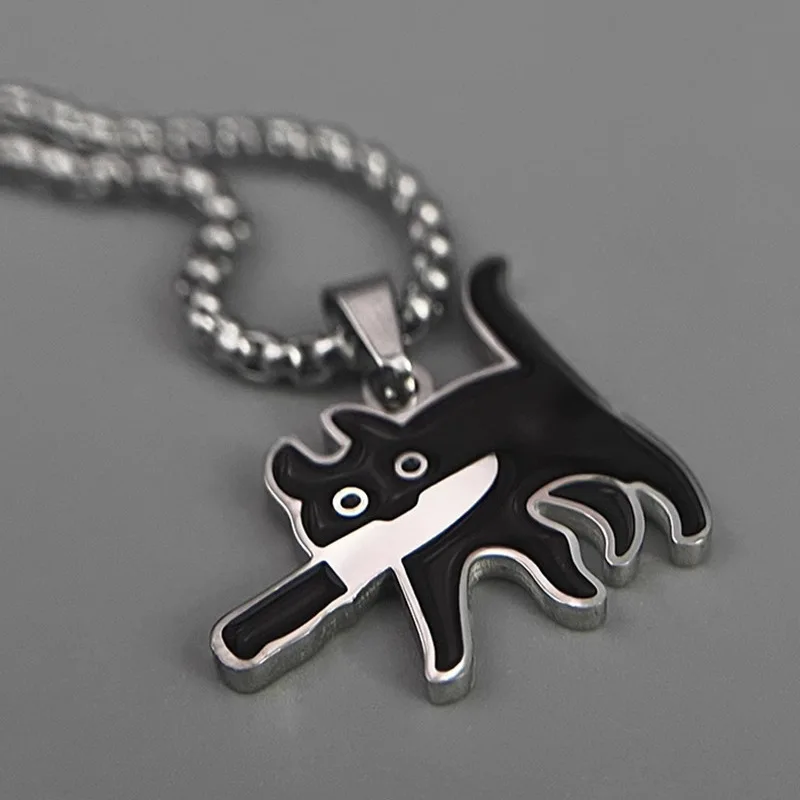 Cartoon Knife Cat Pendant Cute Fashionable Personalized Couple Necklace Accessories