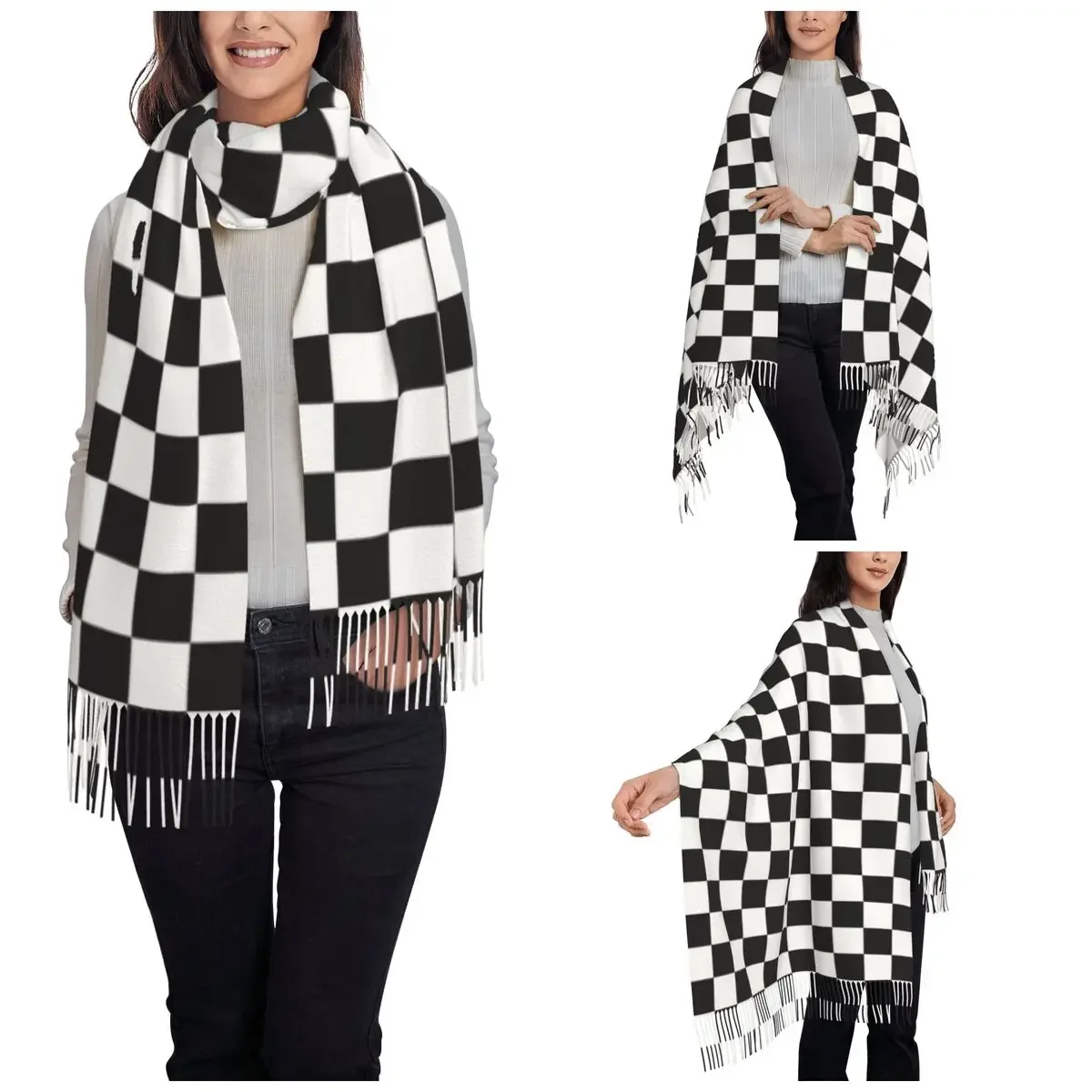 Checkerboard Plaid Scarf for Womens Winter Warm Shawl Wrap Geometry Large Shawl Scarf Ladies