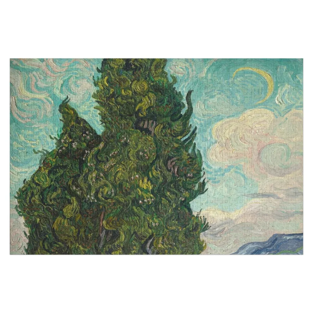 Cypresses by Van Gogh - Cypresses 1889 Reproduction Jigsaw Puzzle Photo Custom Photo Personalized Child Gift Puzzle