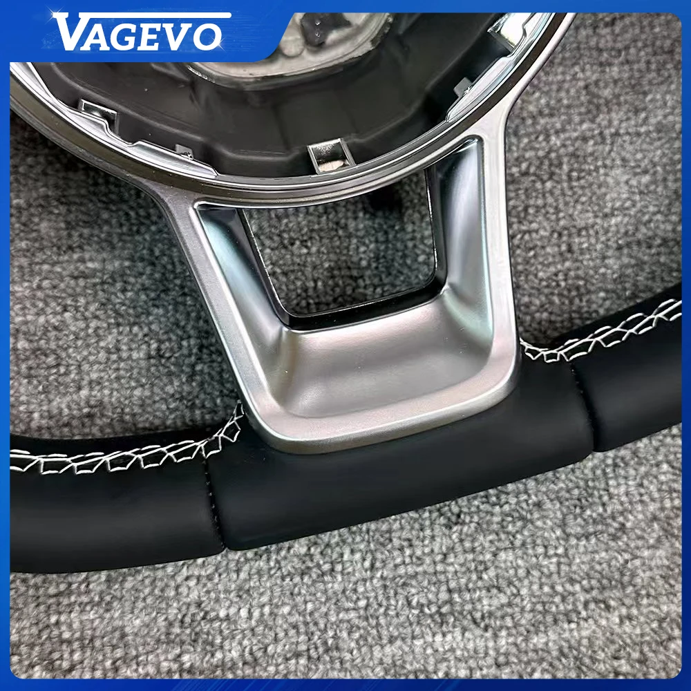 For VW Golf 7 7.5 MK7 7.5 Hollow Button Frame Real Leather Steering Wheel Cover Trim  Accessories