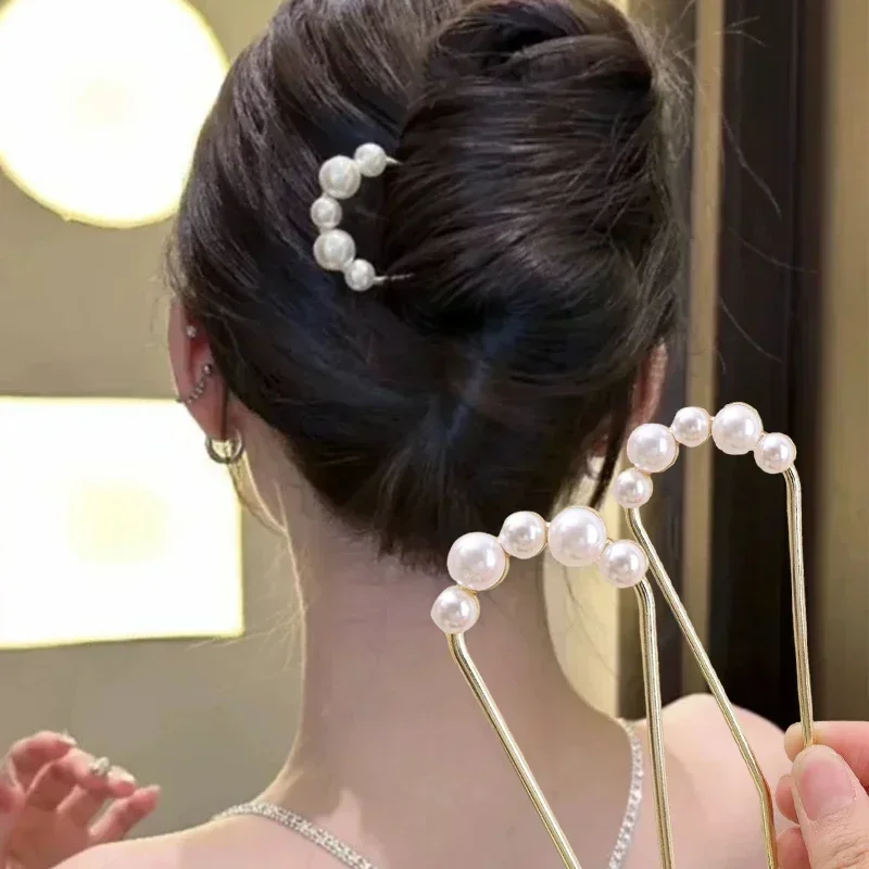 Korean U Shaped Pearl Hairpins Hair Clips for Women Elegant Style  Metal Forks Vintage Pearl Hairpins Hair Styling Tools Gifts