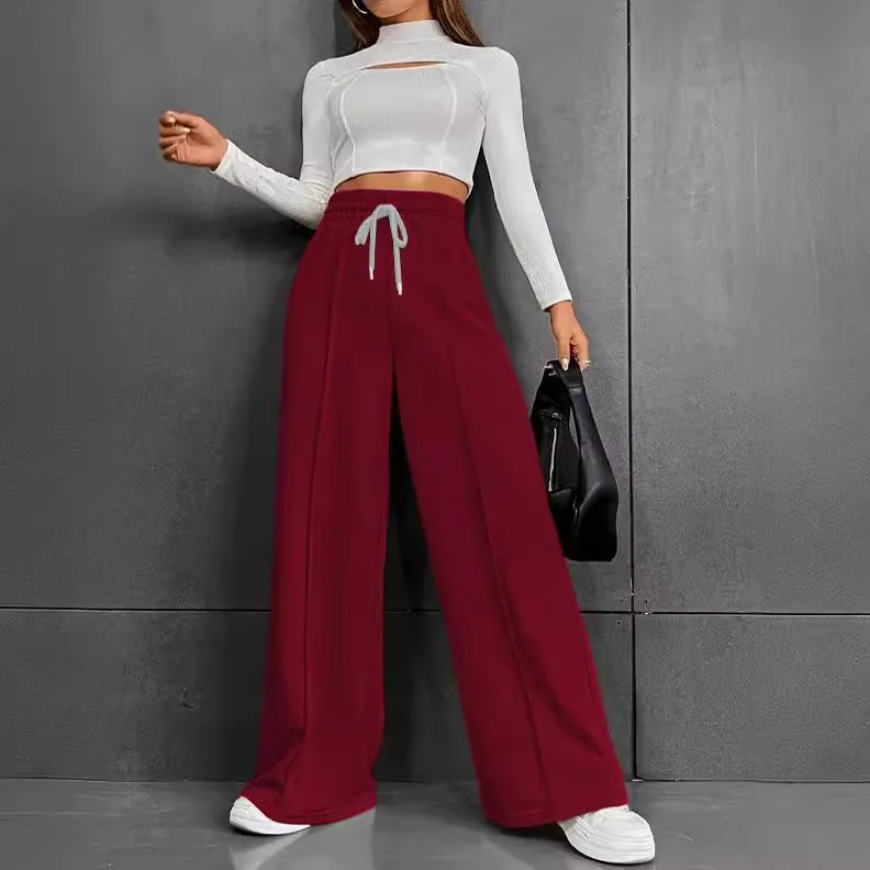 New Joker Women's Casual Pants in Autumn and Winter Comfortable and Loose High Waist Drawstring Wide Leg Pants calca feminina