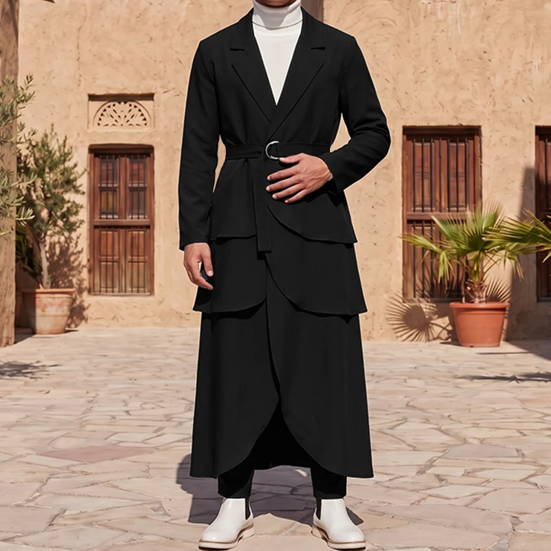 INCERUN Fashion Men's Long Style Blazer Ruffle Solid Personality Lapel Long Sleeve Male Suit Elegant Blazer For Man Streetwear