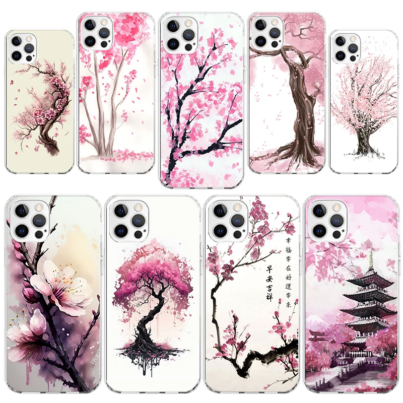 Cherry Blossom Tree Phone Case Cover for iPhone 16 15 14 Plus 13 12 Mini 11 Pro Max X XS XR 7 8 + SE Apple Soft Shockproof Shell