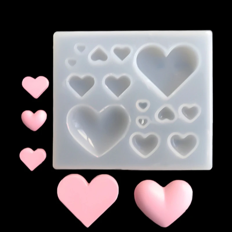 DIY Glossy Heart Shaped Pendant Silicone Mold Hair Clip Barrette Earrings Keychain Charm Epoxy Casting Mould Jewelry Making Tool