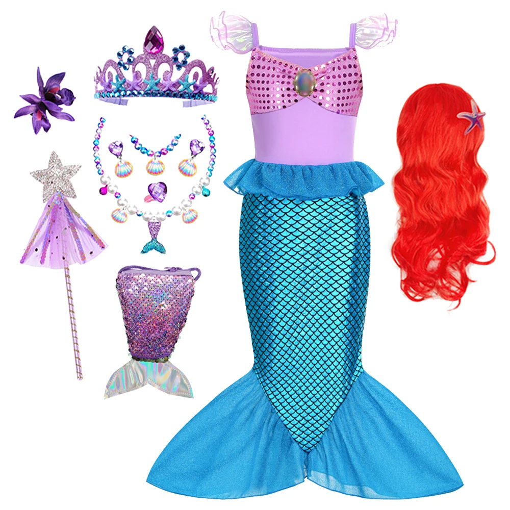 

Princess Girls Costume Birthday Party Dress Carnival Purple Mermaid Summer Anime Cosplay Kids Fantasy Disguise Prom Gown