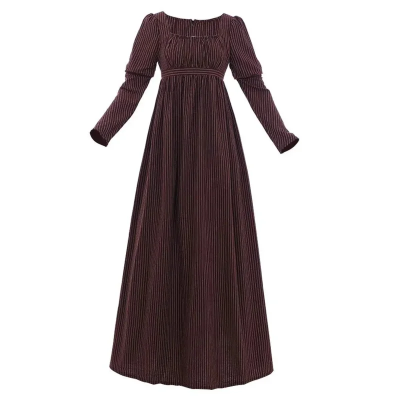 Jane Austen Pride and Prejudice costume Brown dress Victorian Regency dress Retro High Waisted Tea Party Dress XC4990