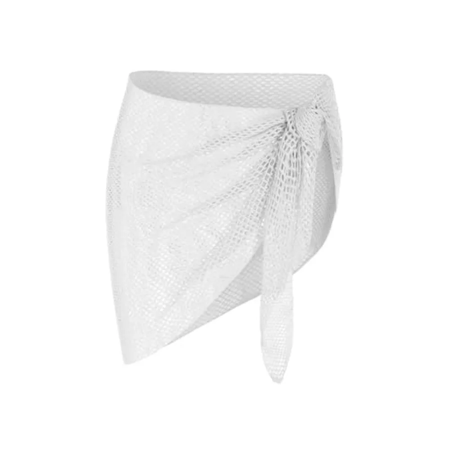 ZAFUL Sarong Coverups for Women Beach Vacation Fishnet See Thru Tie Side Bathing Suit Cover Up Mini Skirt