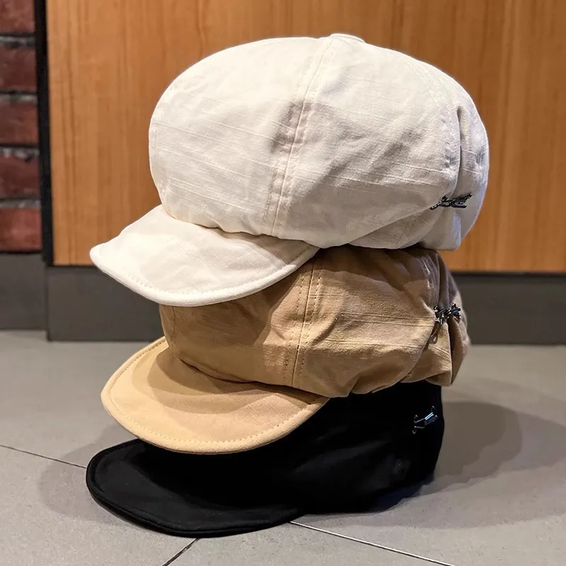

Japanese Style Thin Beret for Women Vintage Cloud Newsboy Cap All Seasons Face Slimming Artistic Casual Daily Wear