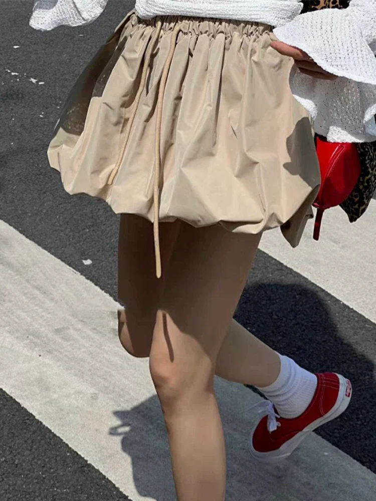 Korean Vintage Mini Balloon Skirt Women Summer Streetwear Fashion High Waist A-line Cute Sexy Pleated Bubble Skirt