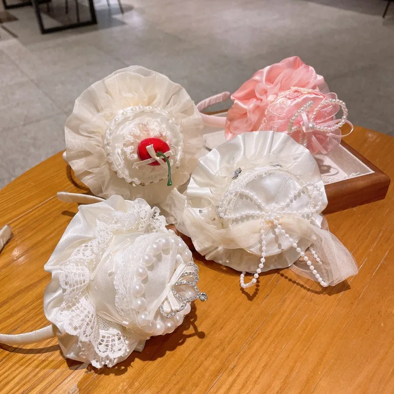 

Toddler Girl Birthday Cake Sweet Hair Accessories Pink Hat Headband Kawaii Lolita Cos Lace Headband Birthday Party Headgear ZX07