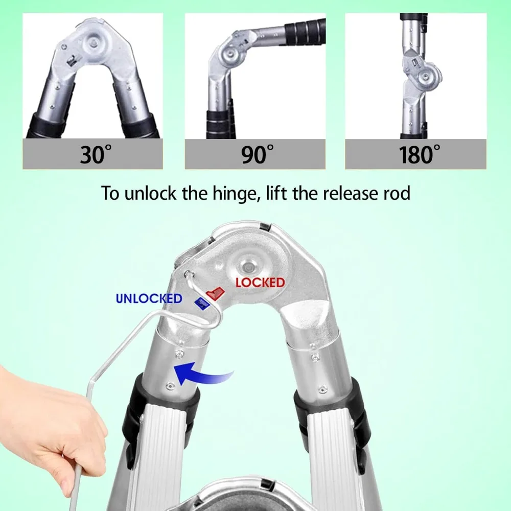 سلم تمديد تصغير من الألومنيوم 12.5 قدم 3.8 متر 2 في 1 قابل للطي على شكل حرف A أو مستقيم مع شريط تثبيت لتعزيز السلامة #4