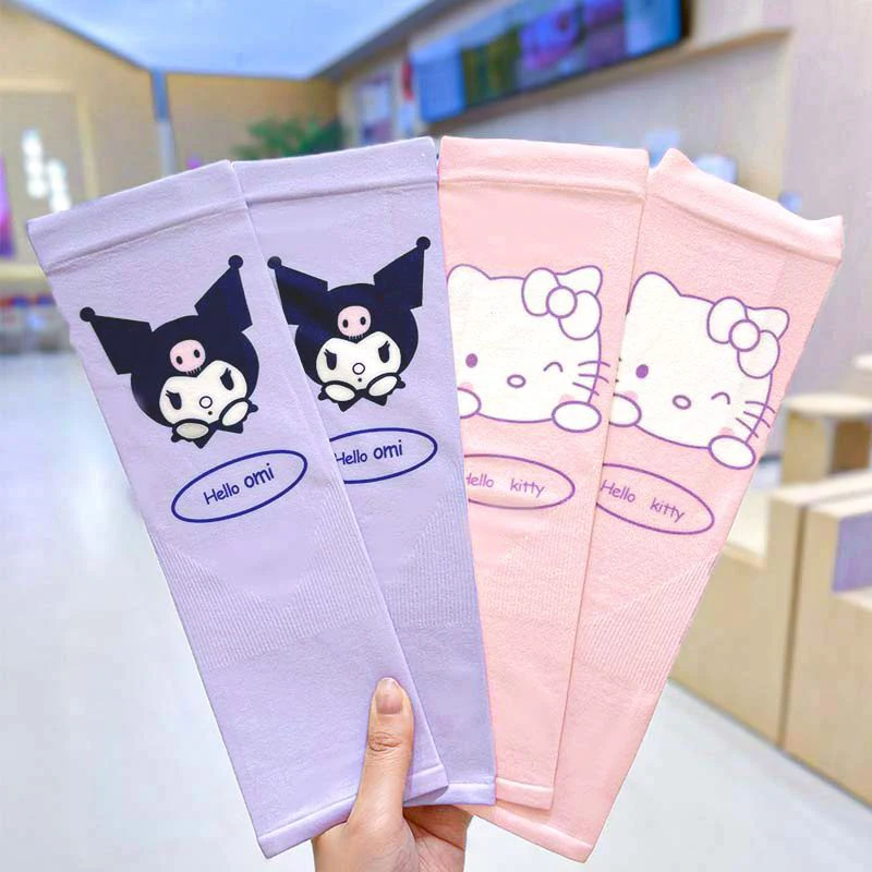 1Pair Sanrio Sun Protection Arm Sleeves For Kids Hello Kitty Kuromi Melody Summer Sports Cooling Arm Cover Elastic Ice Sleeves