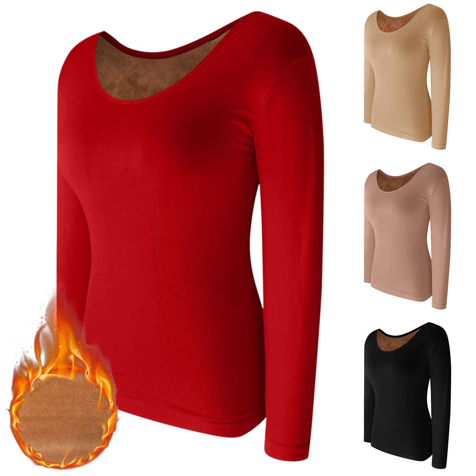 Fleece Thermal Underwear Top Womens Thick Velvet Long-Sleeve Fitness One-Piece Tops Autumn Winter Warm Slim Bottoming T Shirt