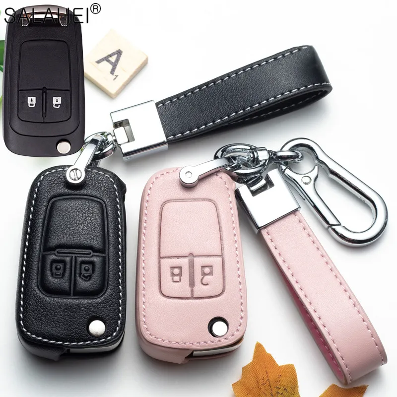 Leather Car Remote Key Case Full Cover Protector Holder Shell For Chevrolet Aveo Cruze Orlando Trax HU100 Keychain Accessories