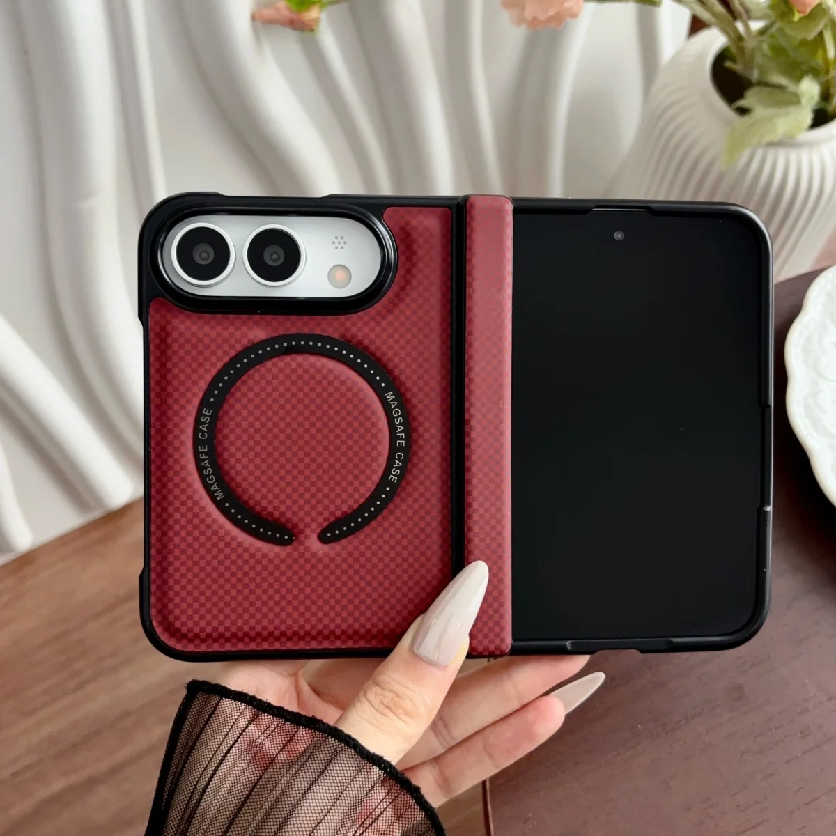Business Luxury Leather Magnetic Wireless Charging Bumper Phone Case for IPhone Ultra Fold Hinge Protection for Magsafe Cover view 2