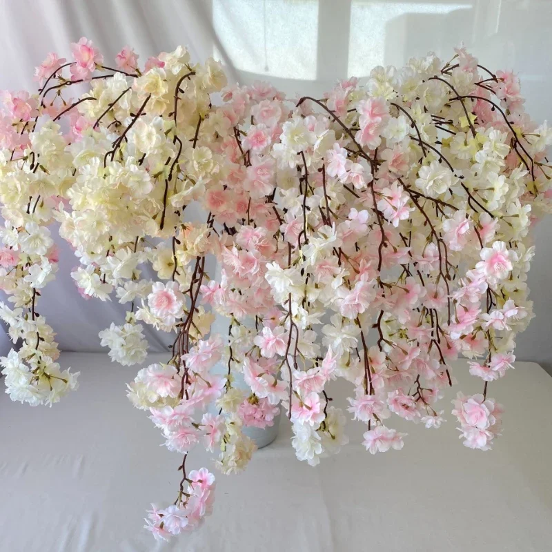 150CM 72 Artificial Hanging Cherry Blossoms for Home Decoration Silk Waterfall Cherry Blossom Vase Artificial Plants