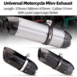 51MM Universal Motorcycle mivv Exhaust Muffler Pipe for Z250/800/900 R1/3/6/25 MT07 ZX10R/6R ETC Moto Exhaust Tube Modification