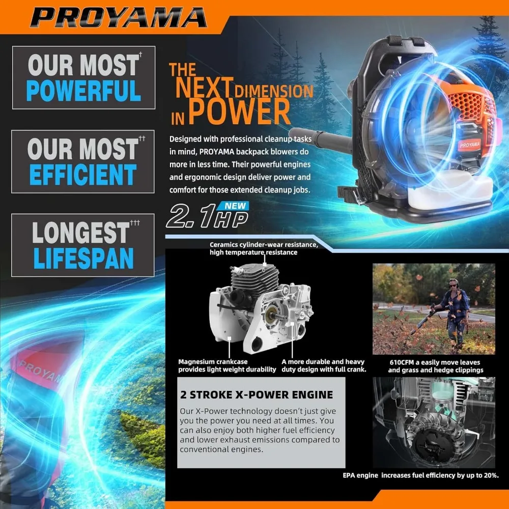 54CC แก๊สขับเคลื่อนกระเป๋าเป้สะพายหลัง Leaf Blower 780CFM 248MPH Extreme Duty 2-Cycle เบนซิน Powered Leaf Blower