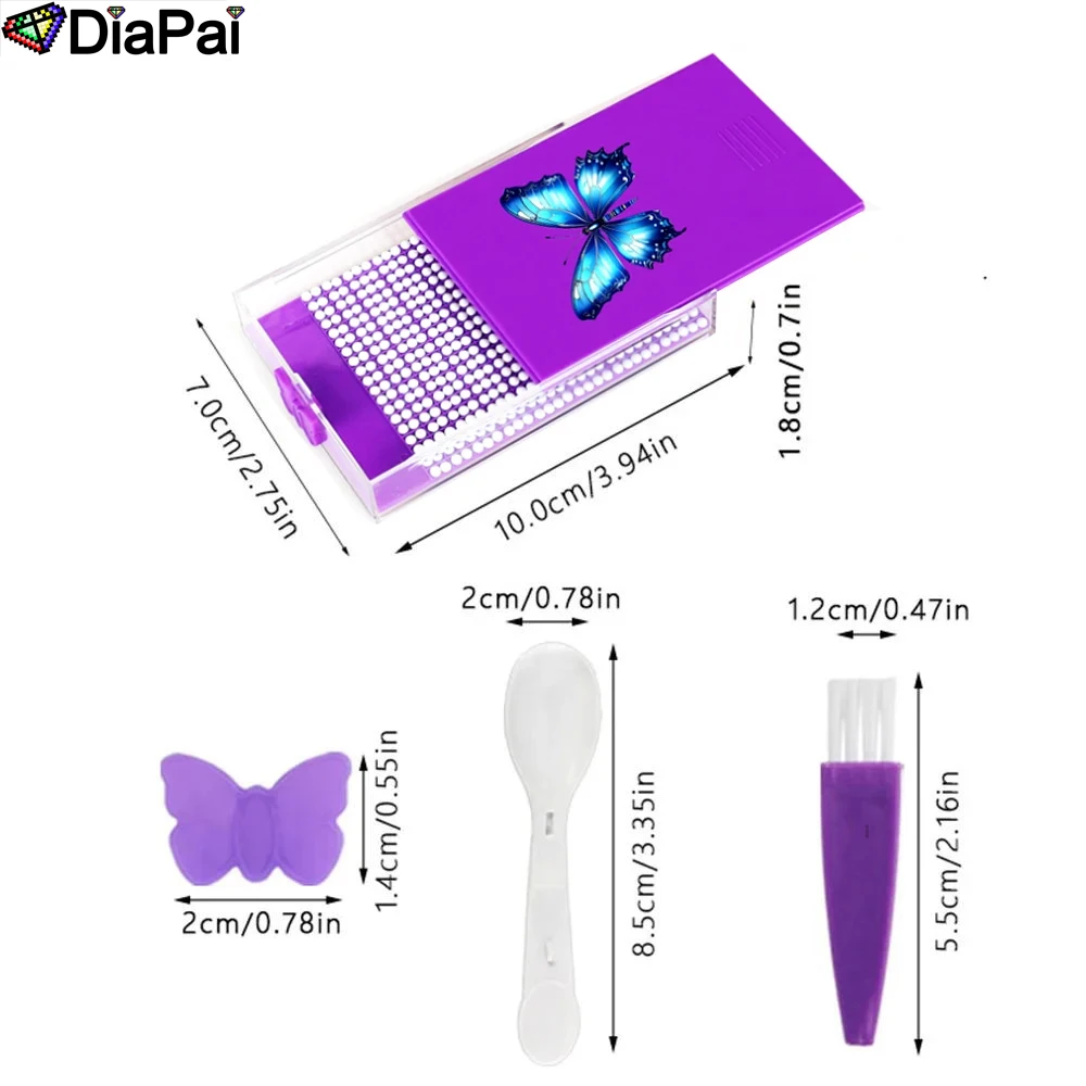 DIAPAI New Butterfly Stackable Diamond Painting Tray Kits With Brush Spoon, Drill Beading Three Mode Art Plate Cross Stitch Tool