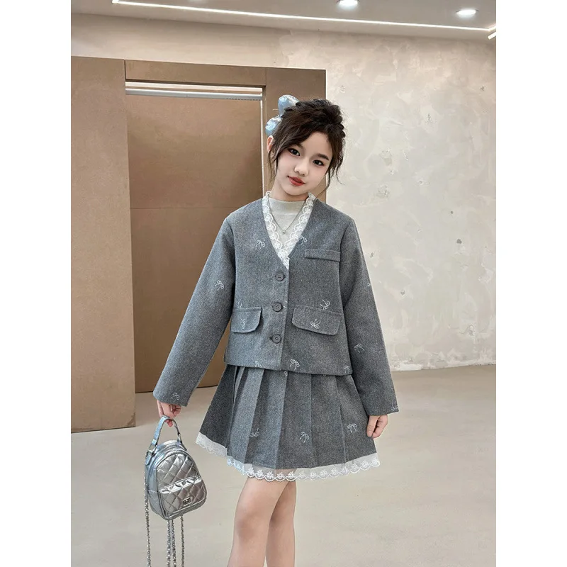 

Teen Girl JK School Uniform Set Unique Formal Chain Smart Jackets and Pleated Skirt 2Pcs School Kids Child Uniform Blazer Suit