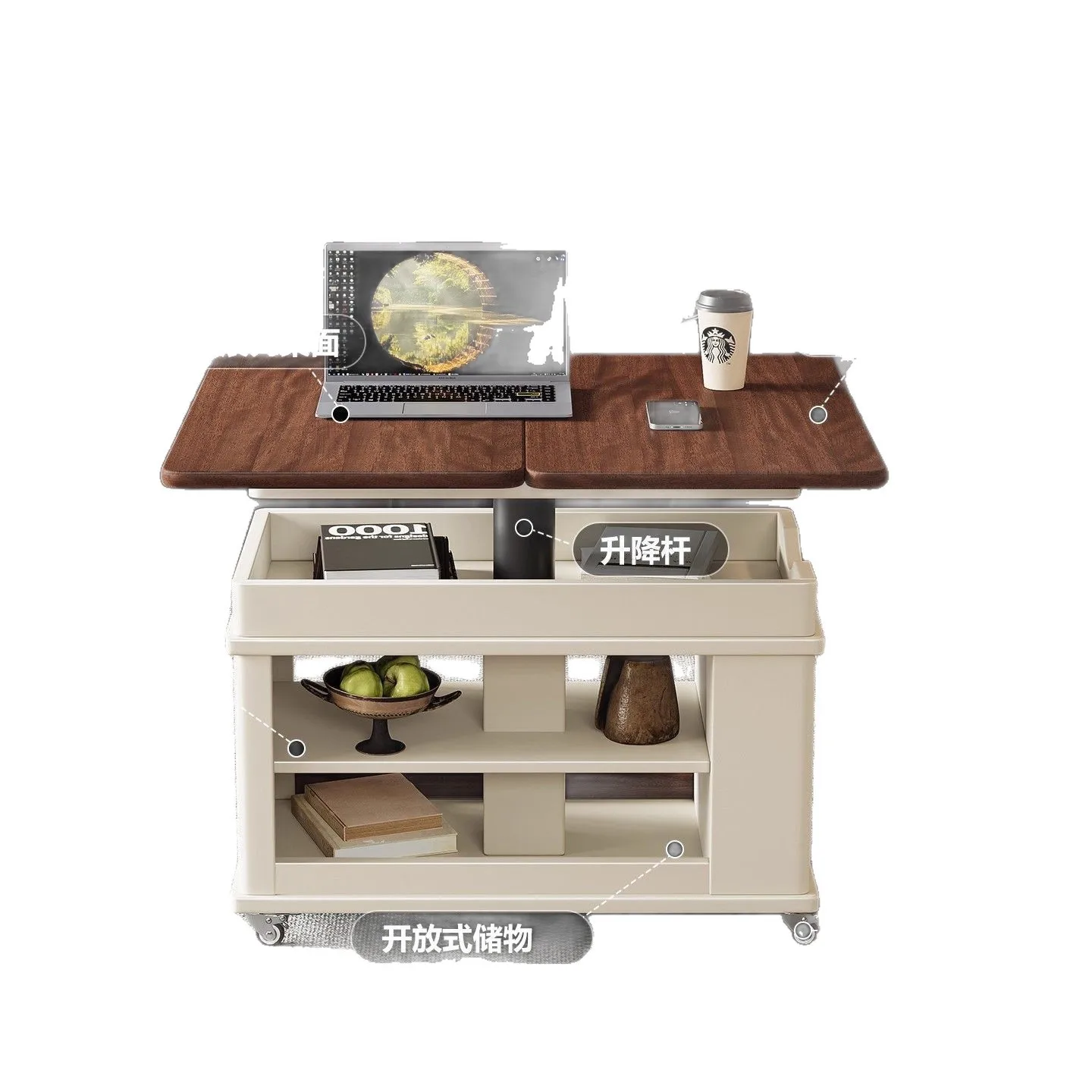 Household dining  Retractable and stretchable movable small coffee table Rotating side  Small apartment te