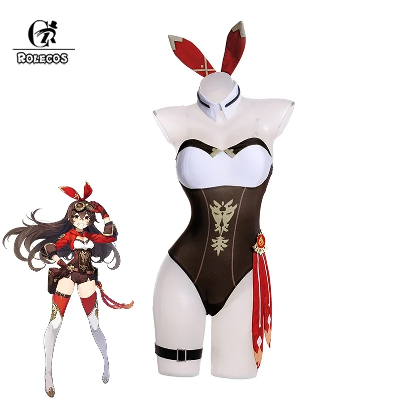 

ROLECOS Amber Bunny Girl Costume Genshin Impact Amber Bunny Suit Sexy Women Jumpsuit Amber Uniform Full Set