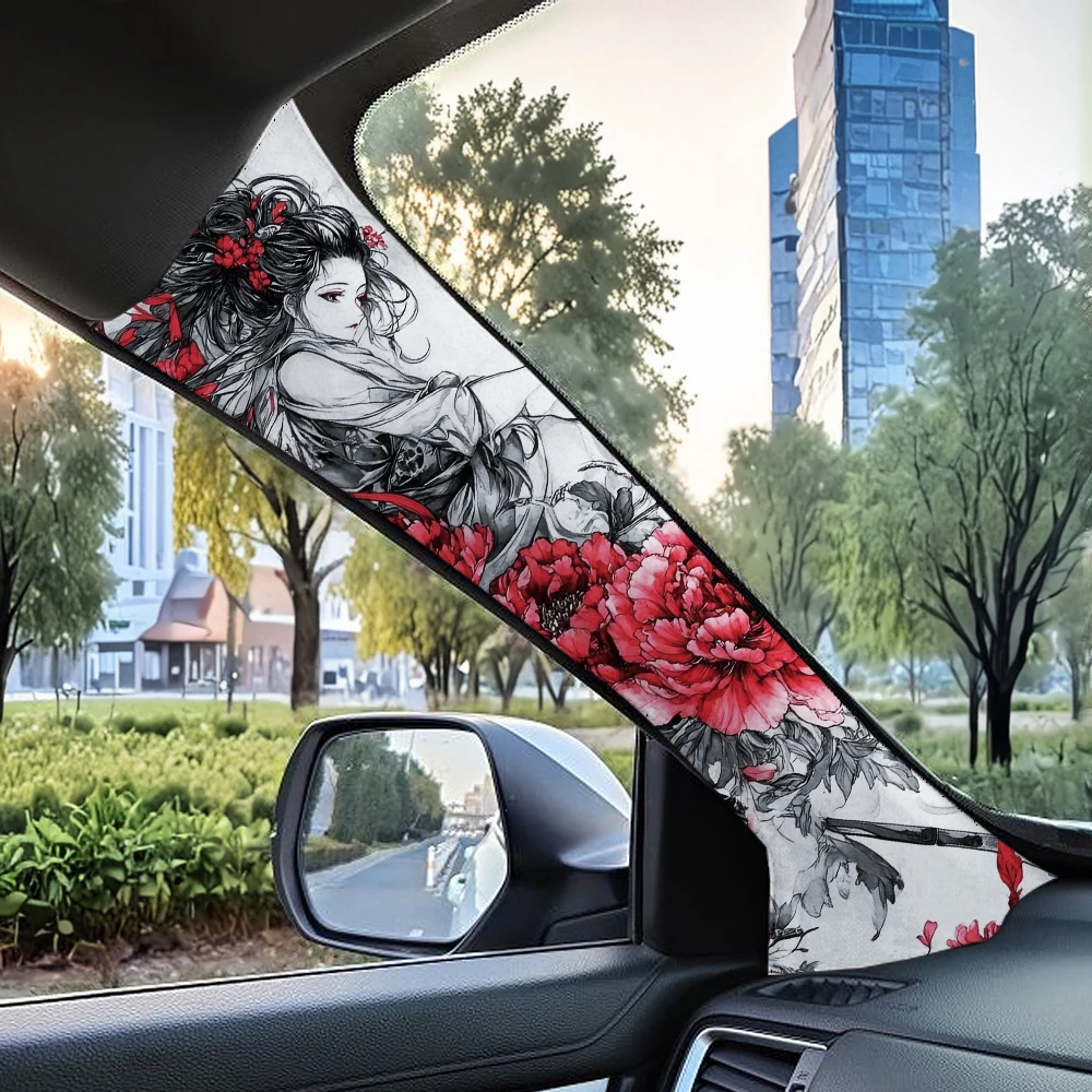 Car Interior A-Pillar Modification Film, Floral and Girl Pattern, Universally Compatible with All Car Models.