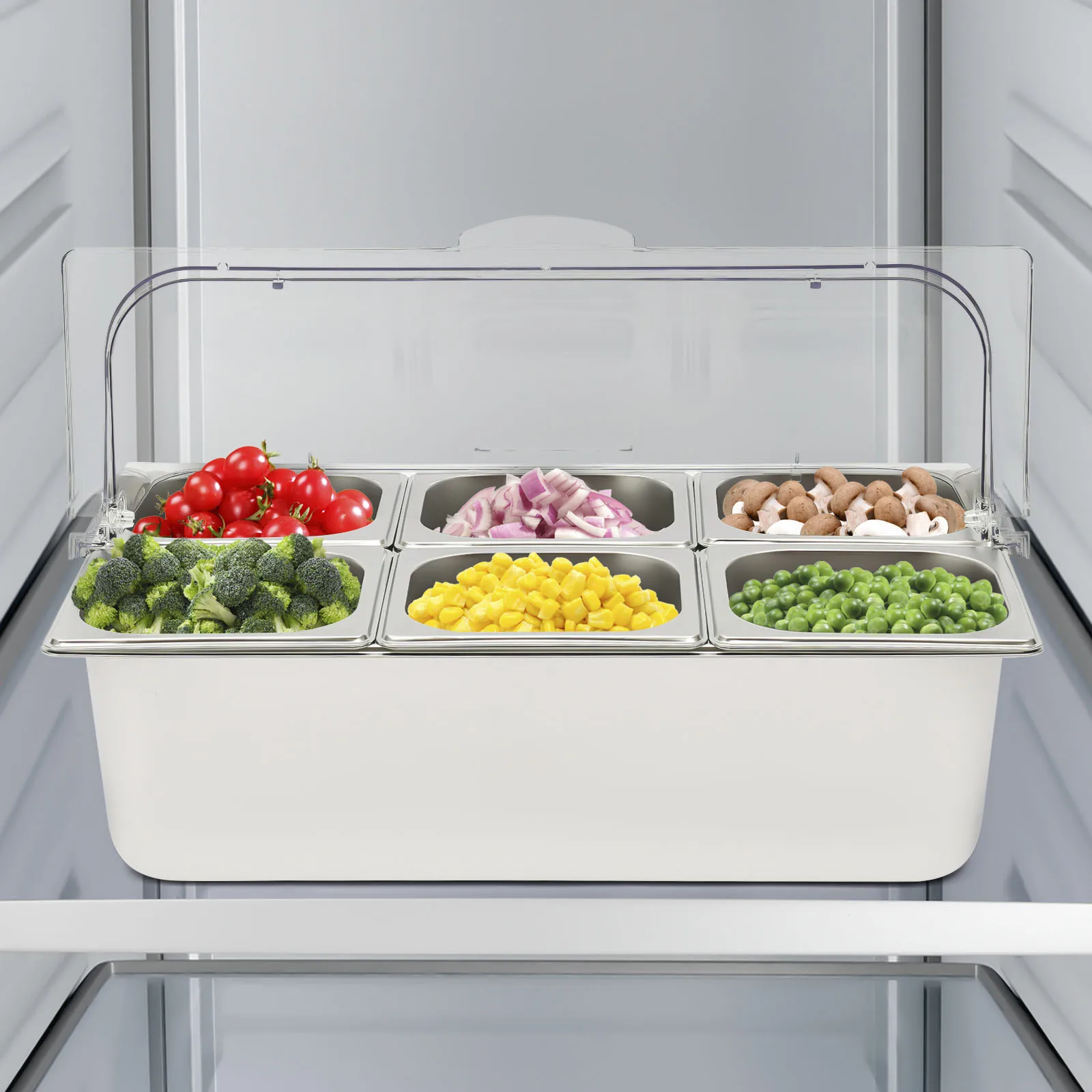 

Ice Food Serving Display Tray w/ Clear Roll Top Cover Buffet Cold Serving Cooler Platter Cooling Food Dishes Display Plate Case
