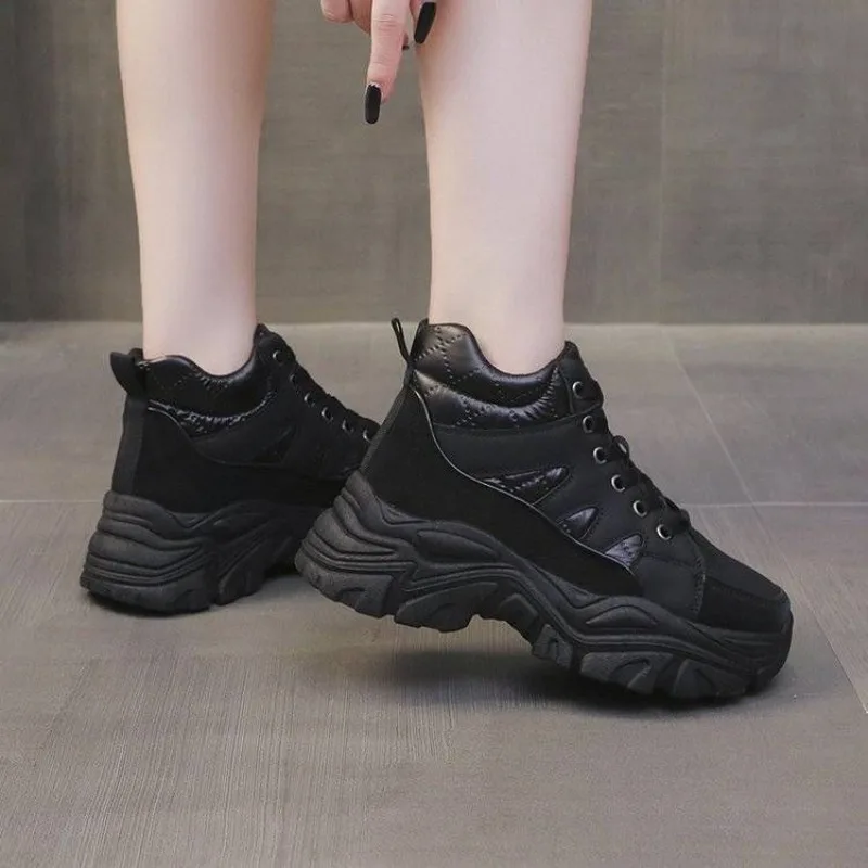 ​Elevator Dad Shoes Women Retro Platform Thick Sole High Top Sneakers Fleece Lined Casual Winter Boots​