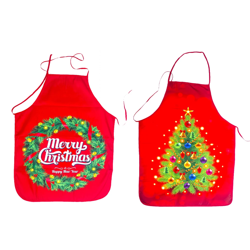 

2Pcs Christmas Aprons Decorations Chef Barbecue Women Xmas Cooking Easy Clean Adjustable Straps Men Women Home