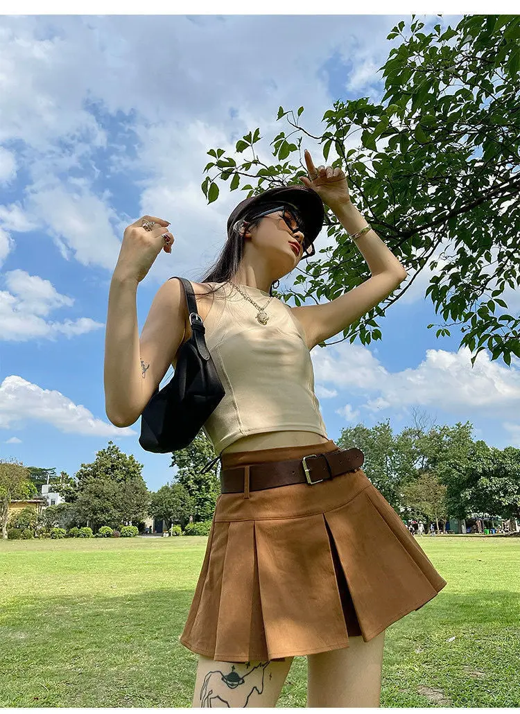 Saias femininas avental de algodão saia crinkle para café data clássico utilitário bolso retro moderno mulher madura conforto estilo chique