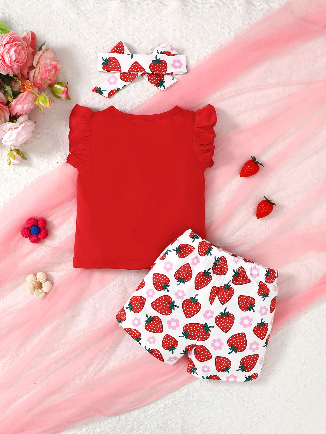Fashion Summer Baby Girl 3PCS Outfit Set Letter Print Ruffle Sleeve T-Shirt + Shorts + Headband for 0-3Y Toddler Casual Clothes