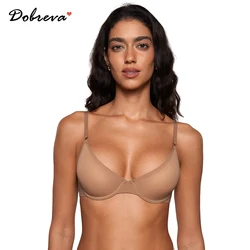 Women's Cosnufy Sheer Balconette Bra Mesh Demi Unlined Plunge See Through Sexy Bras Transparent Underwire