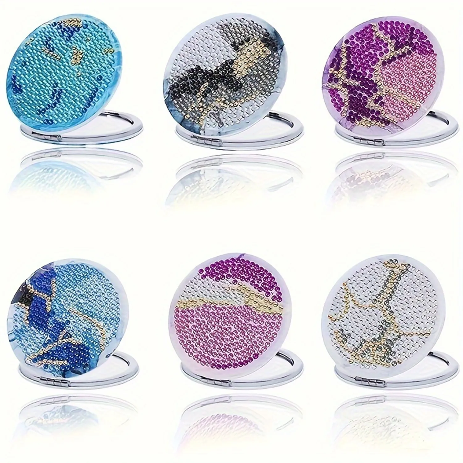 DIY Diamond Painting Mirror Landscape Pattern Crystal Sparkling Double-side Special-shaped Diamond Carry-on Makeup Mirror