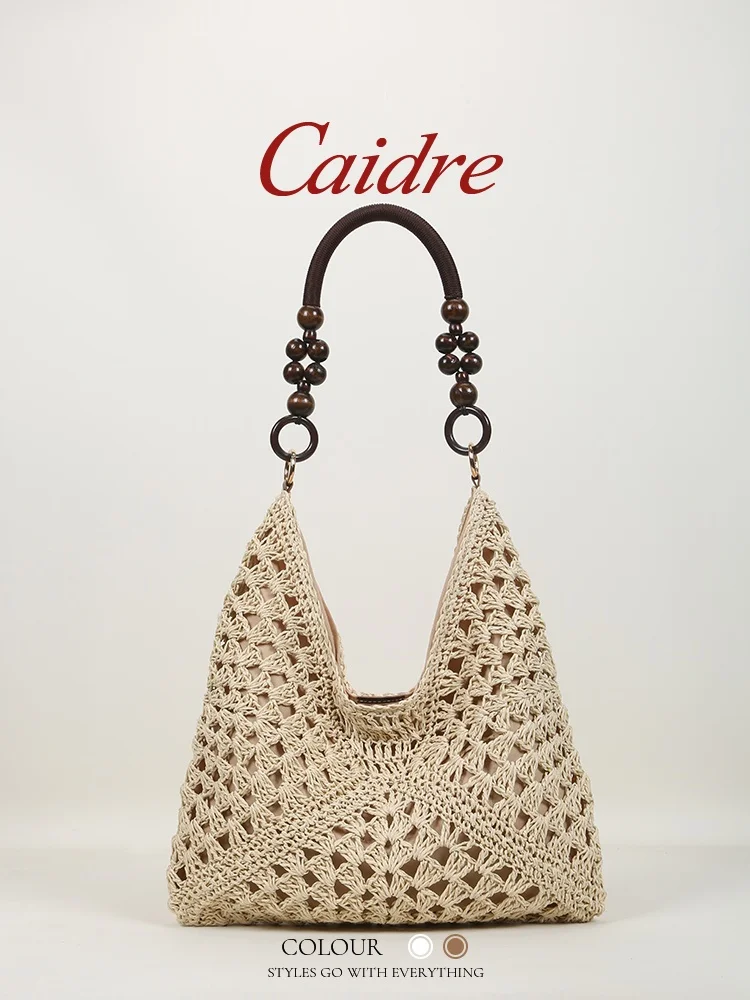 

CAIDRE Summer New Wicker Shoulder Bag Hollow out Beach Vacation Tote Bag Korean Style Soft Handbag Large Size Shopping Bag