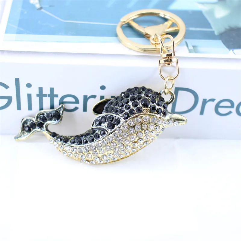 Christmas Gifts Dolphin Keyring Chain Rhinestones Bag Pendant Keychains Hanging