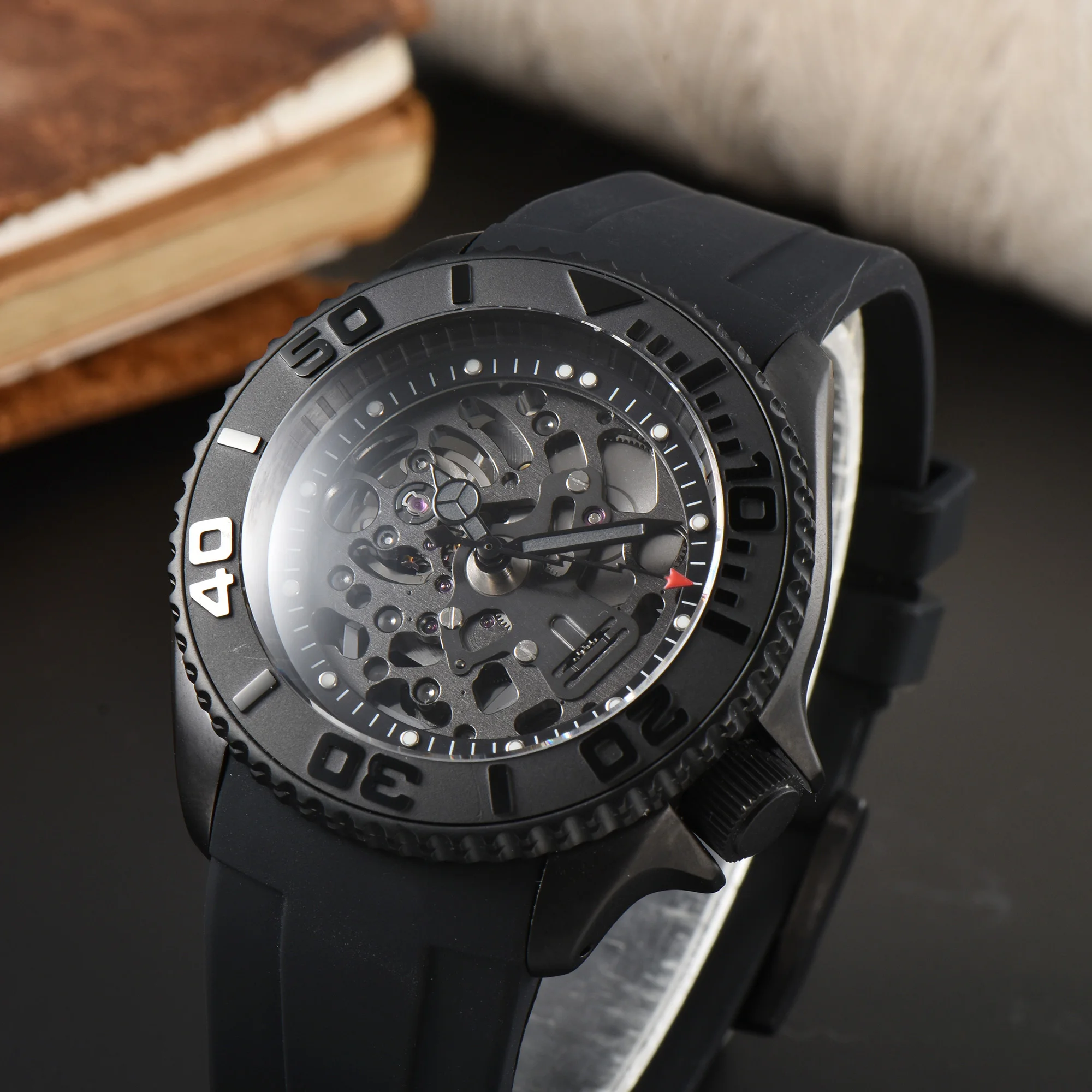 DWAYNE CAMPBELL NH72 Men\'s Automatic Watch All Black Skeleton Dial Design Waterproof Sapphire Glass Sport Watch for Men