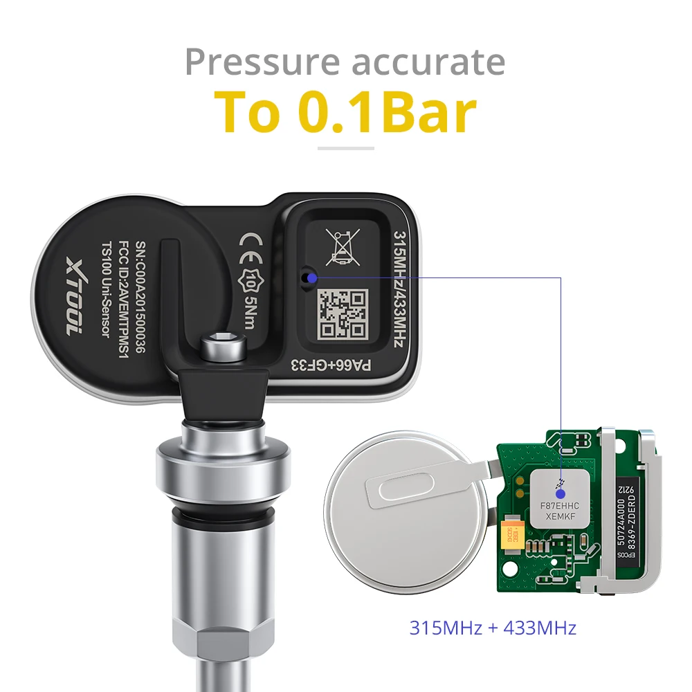 XTOOL TS100 Sensor 433 & 315MHz TPMS Sensor Tire Repair Tools Pressure Monitor Tester Programming Sensor Automotive Accessory