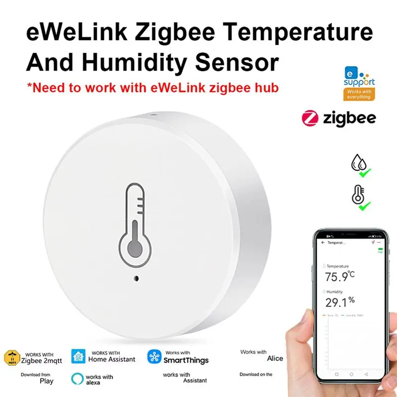 ABSS-4X Zigbee Temperature And Humidity Sensor Mini Temperature Humidity Detector With For Ewelink App Control