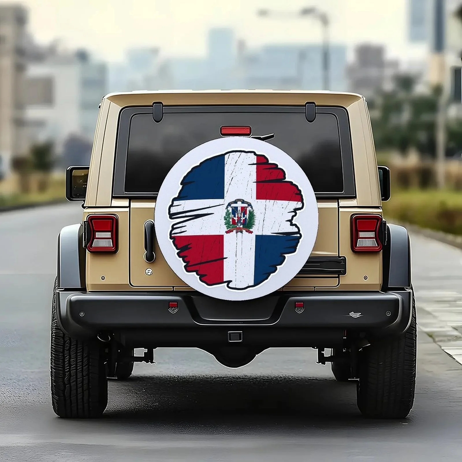 Distressed Dominican Flag Tire Cover Universal Spare Wheel Protection Cover for SUV Truck