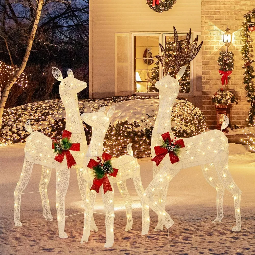 3 Pieces Lighted Christmas Reindeer Family, Xmas Lighted Deer Decoration with LED Lights,for Yard Patio Lawn Garden Party