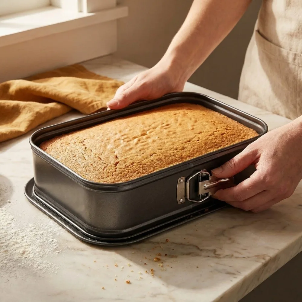 

Carbon Steel Rectangular Cake Pan with Buckle Removable Bottom Springform Baking Pan Black Square Cheesecake Baking Mould