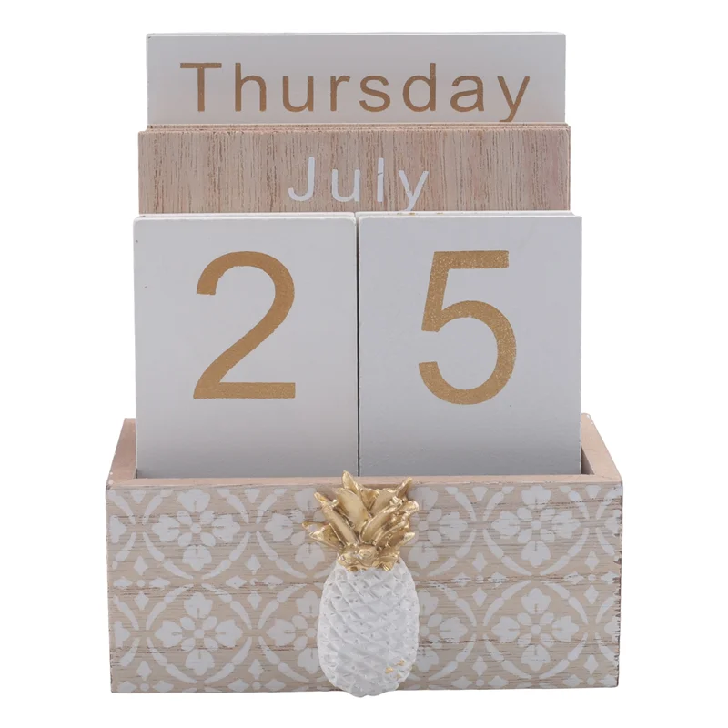 A59E-Kalender Blok Meja Flip Kayu, Tampilan Kalender Papan/Meja Abadi, untuk Dekorasi Rumah/Kantor, 11,5X6,5X14,5CM